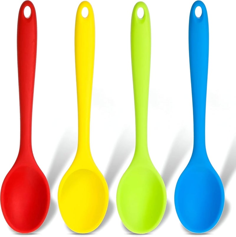 Comfortable Mixing Spoons - Food-Grade Silicone Slotted Spoons Set for Cookware, Perfect for Stylish Food Preparation and Effortless Kitchen Use (4 piece of color shown)